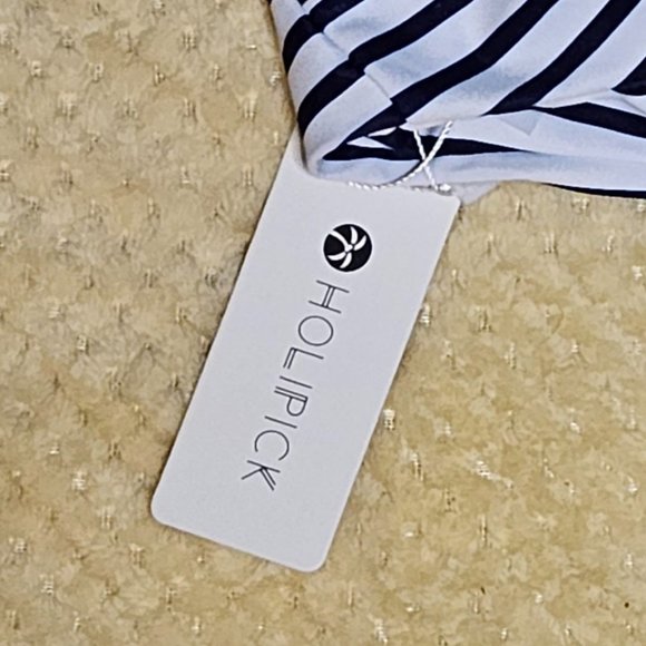 Holipick Women's Black and White Halter Front Tie Up Bikini Tops Size Medium - Picture 2 of 3